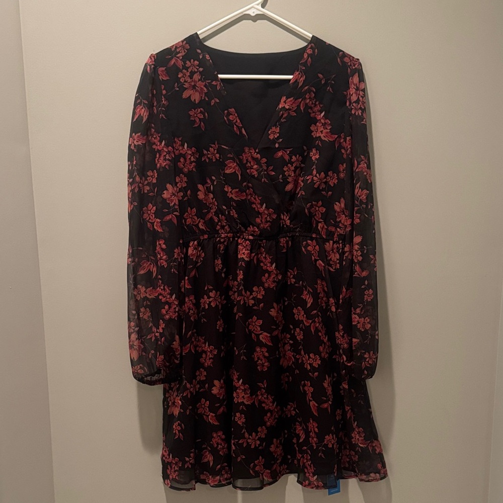 Floral Black and Red Women's Dress